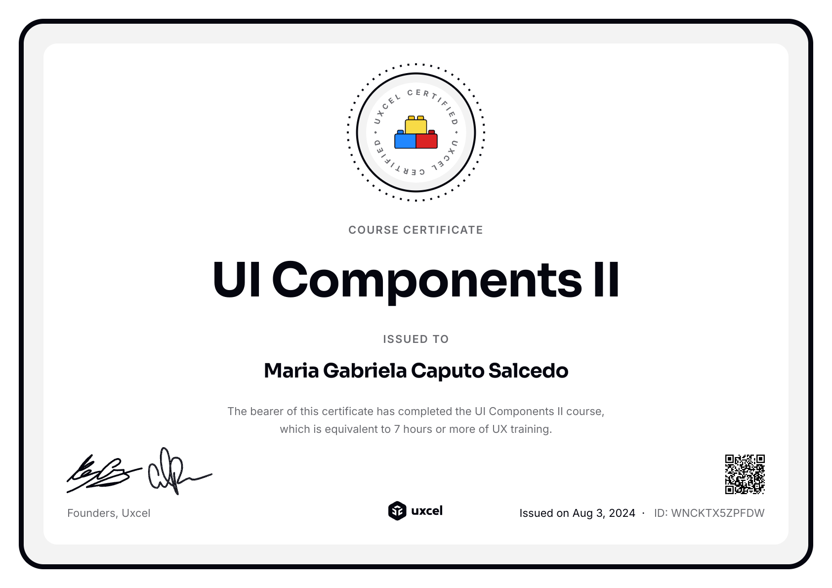 Maria Gabriela Caputo Salcedo's certificate